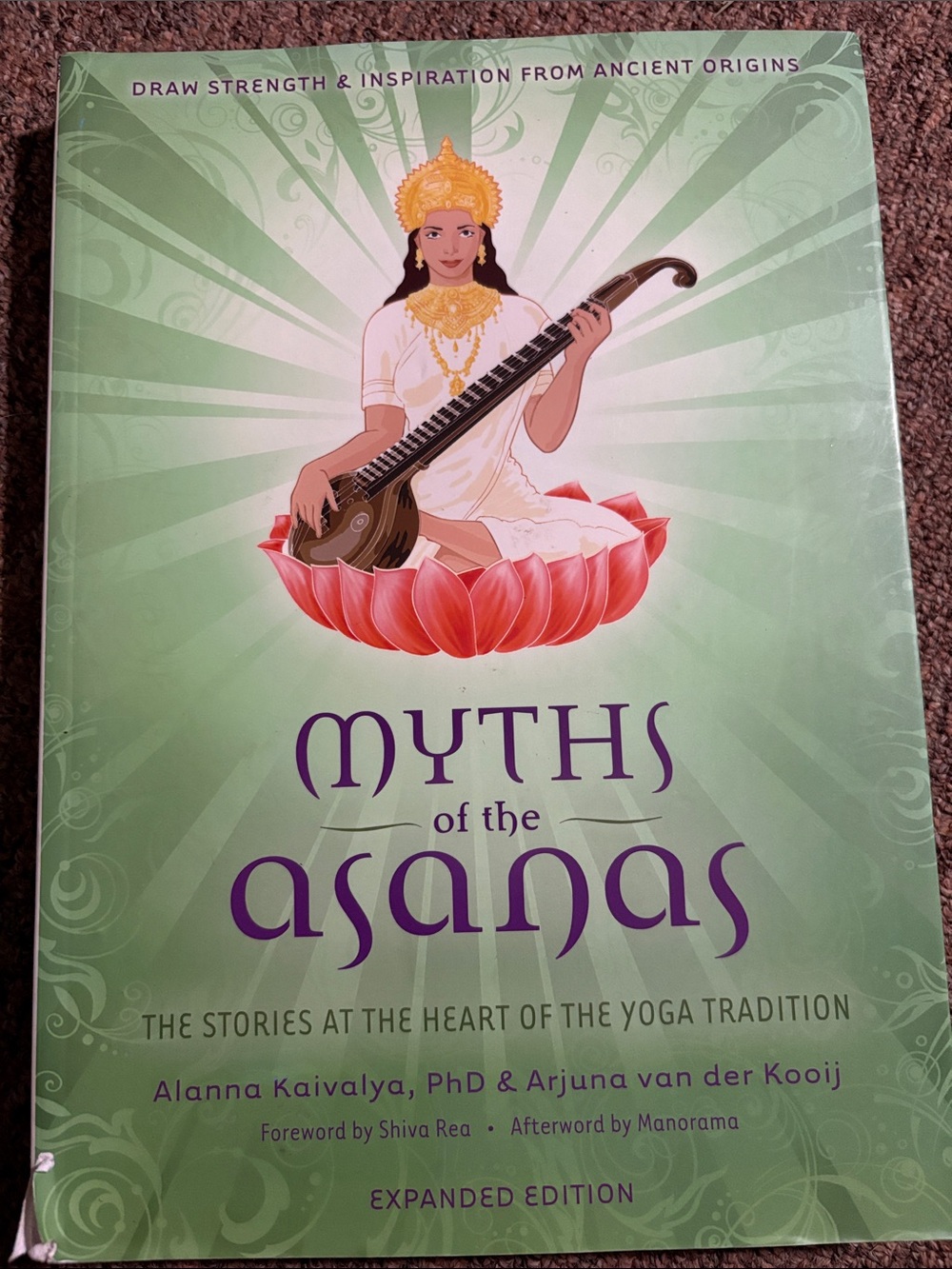 Myths of the Asanas Paperback - Green Cover with Lotus Illustration